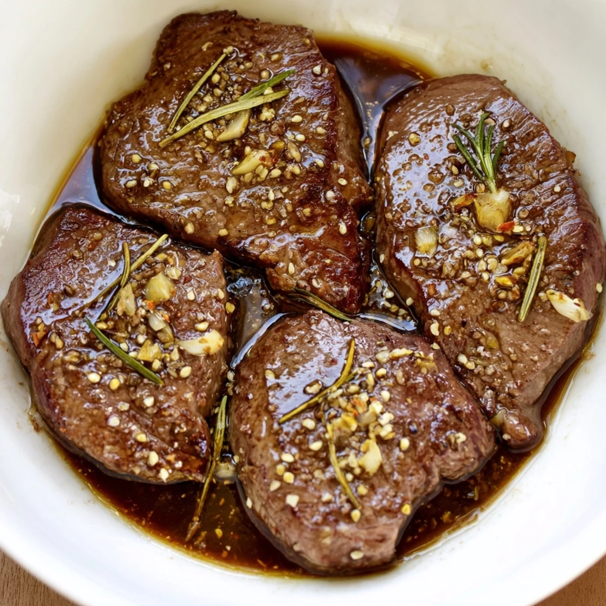 Steak Marinade coating juicy ribeye, garlicky aroma, ready for grilling