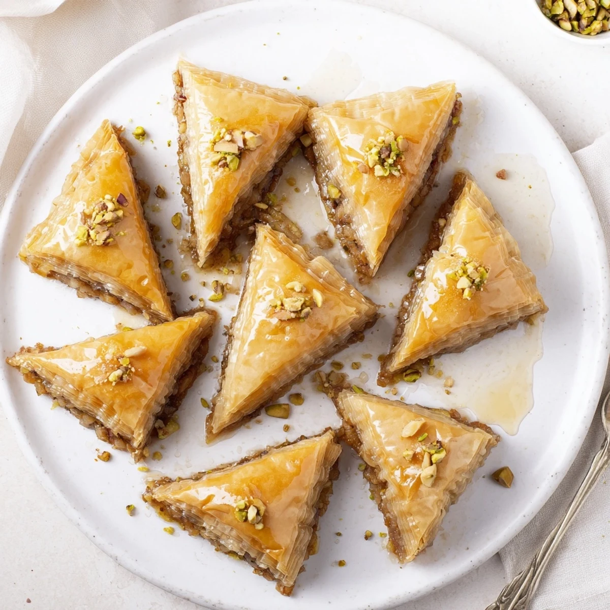 Crisp Middle Eastern baklava pastry layered with nuts and aromatic cinnamon sugar