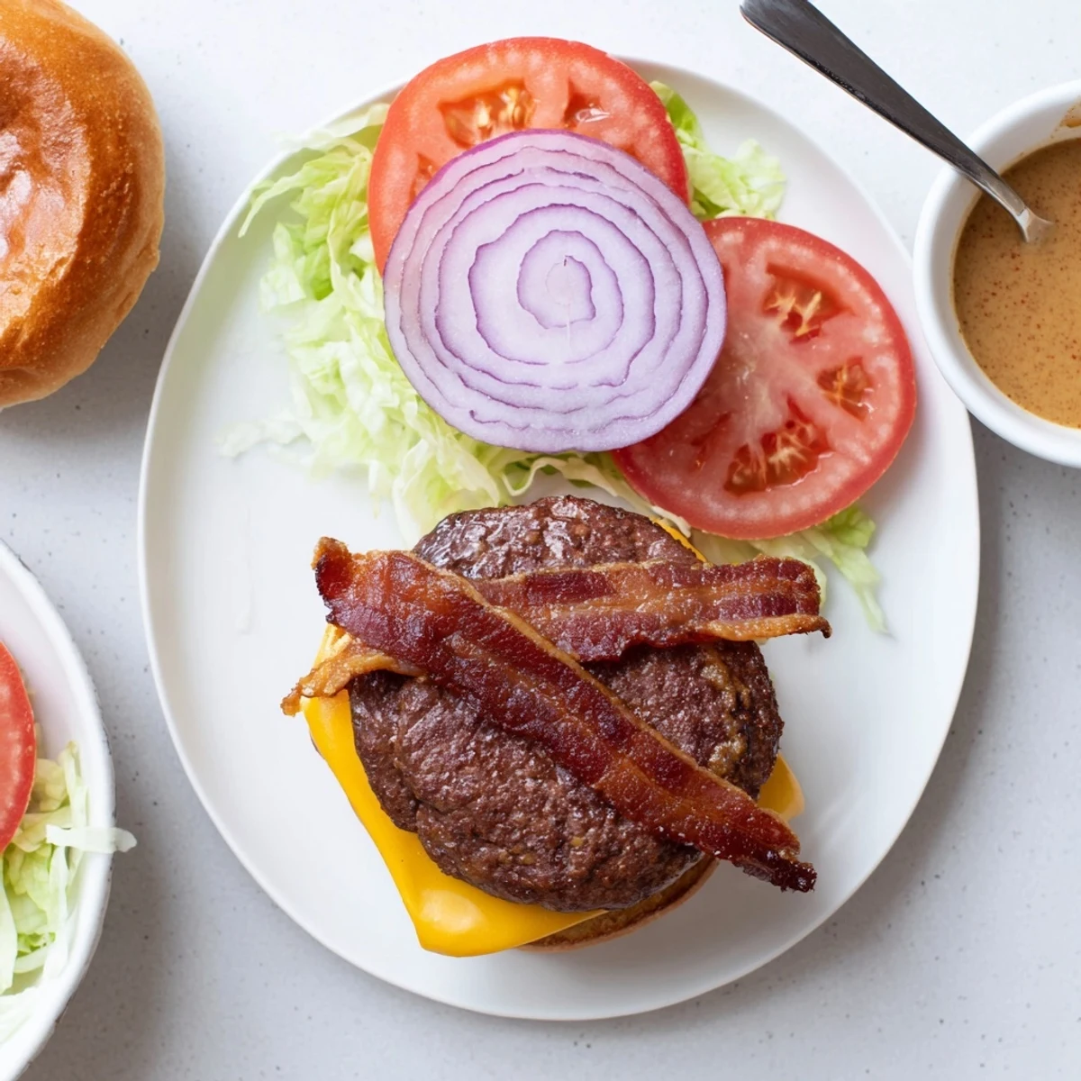 Grilled Irresistible Crack Burgers stacked on toasted brioche, lettuce, tomato, smoky aroma
