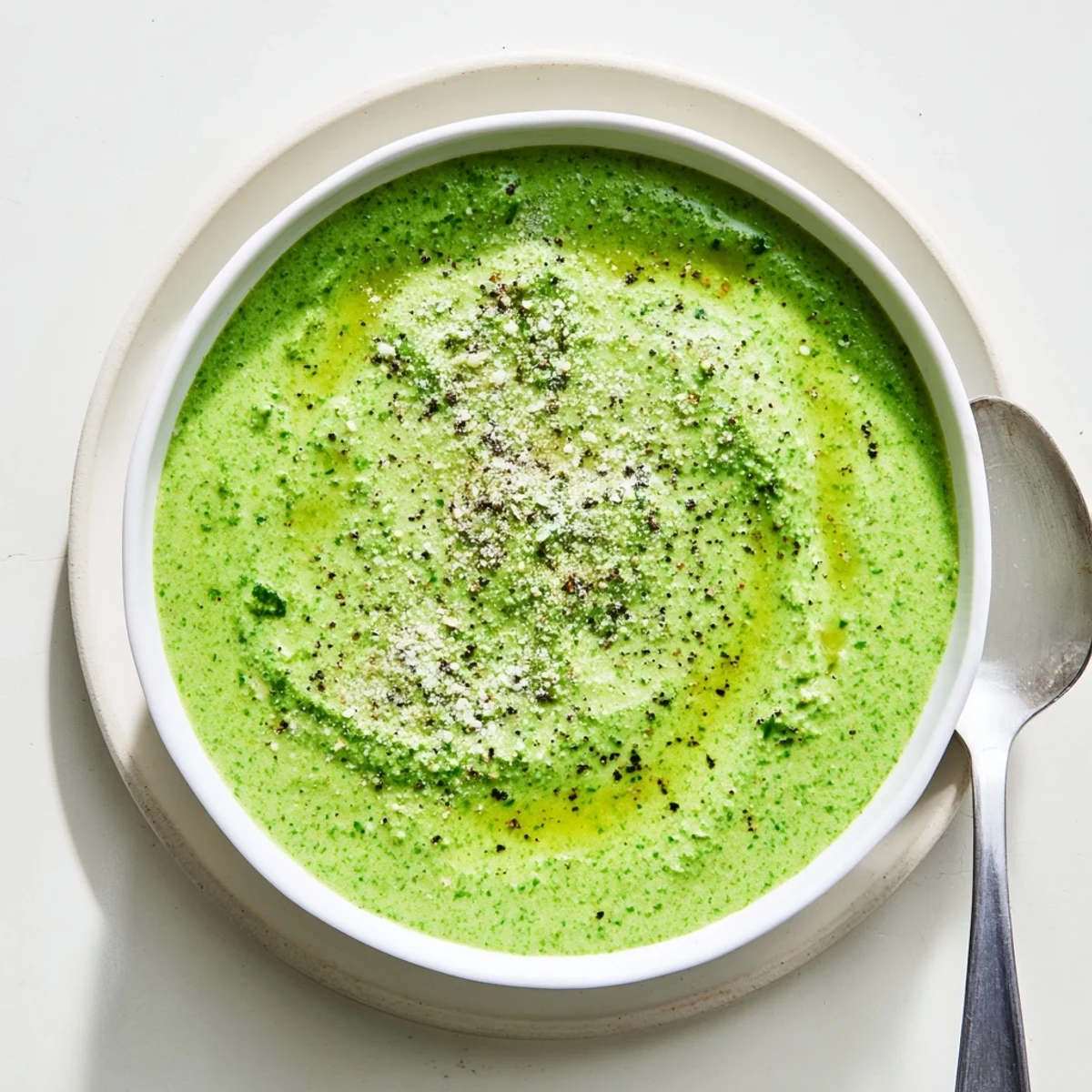 Creamy Peruvian green sauce aji verde served in a white bowl with fresh cilantro garnish