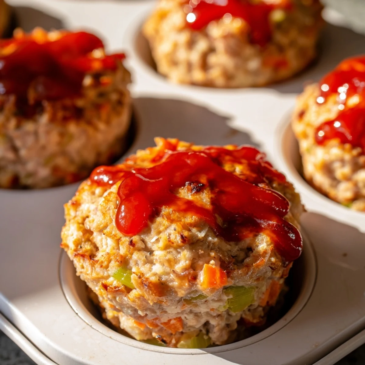 Perfectly portioned turkey meatloaf muffins with a savory glaze ready for meal prep containers