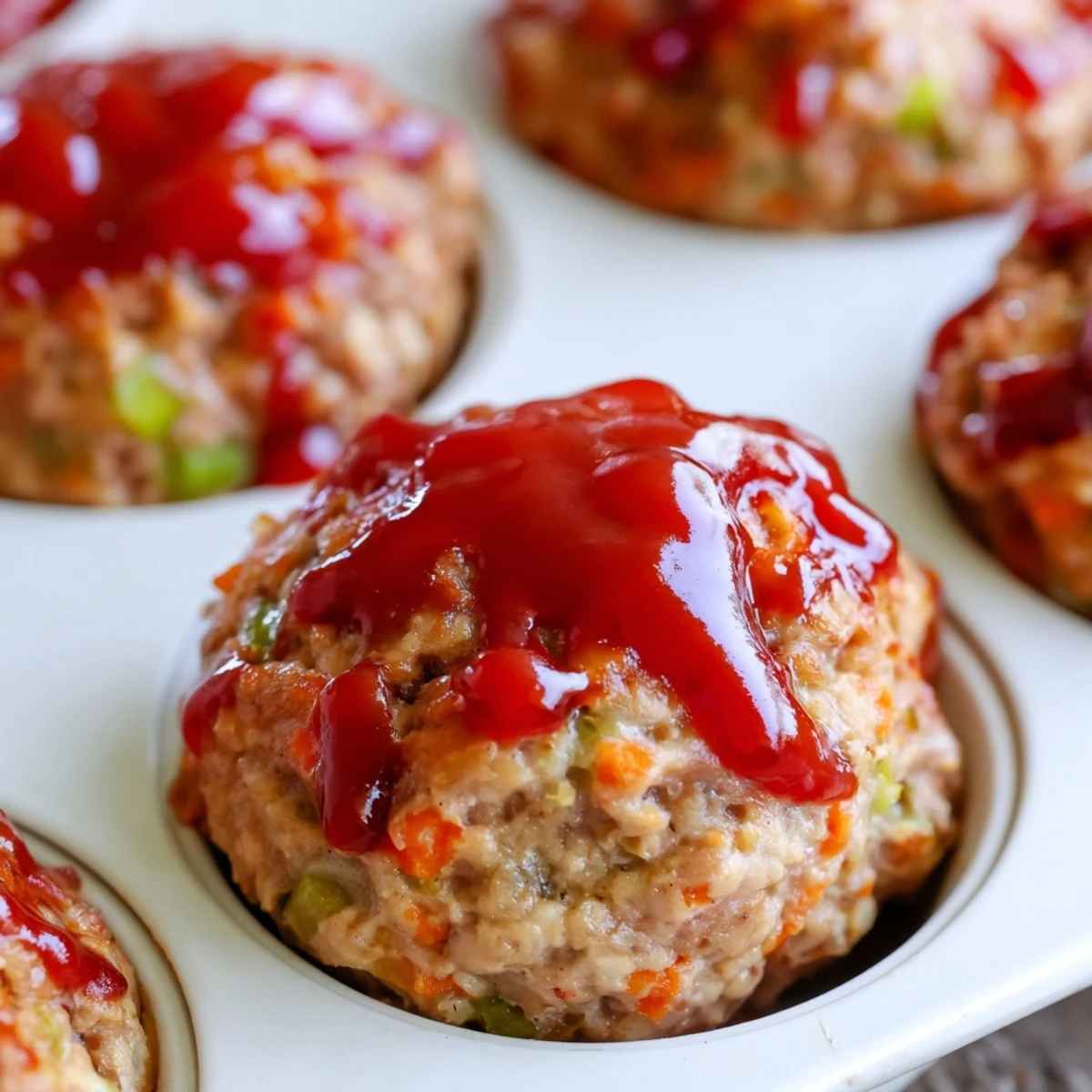 Moist turkey meatloaf muffins served warm with roasted vegetables on a white plate
