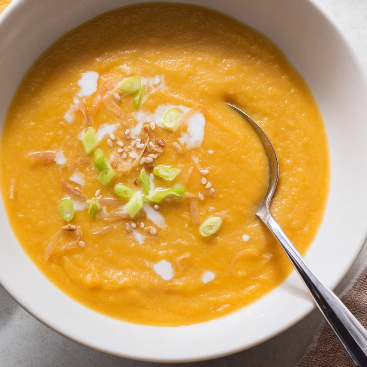 Bright, sweet carrot puree in Carrot Ginger Miso Soup Recipe, perfect for lunch