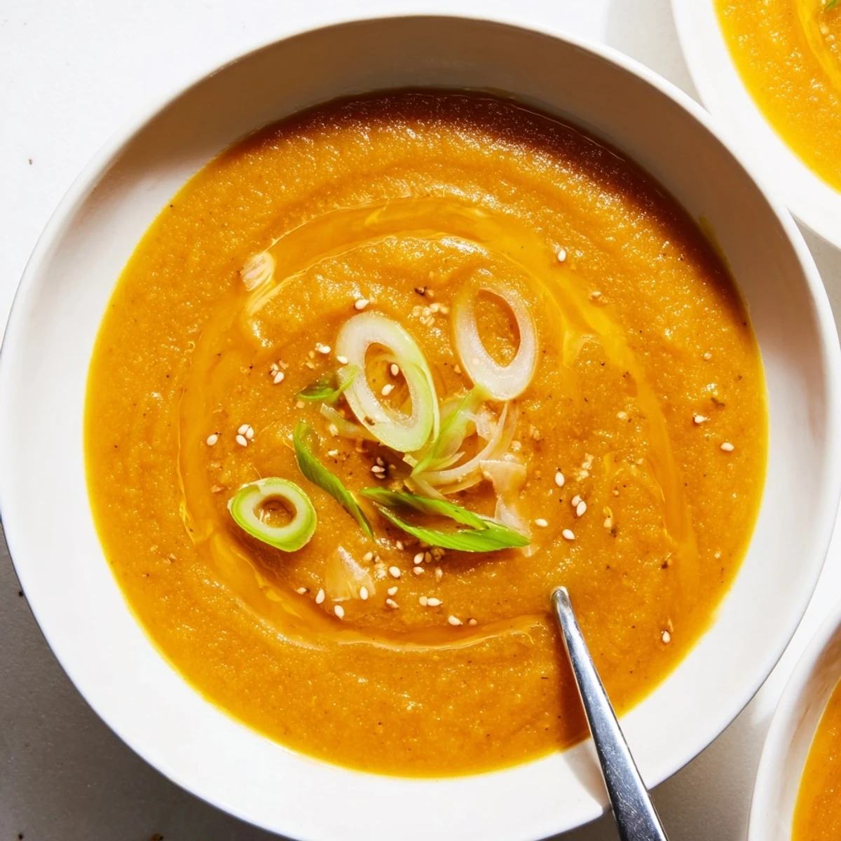 Creamy, umami-rich Carrot Ginger Miso Soup Recipe served with crusty bread or rice