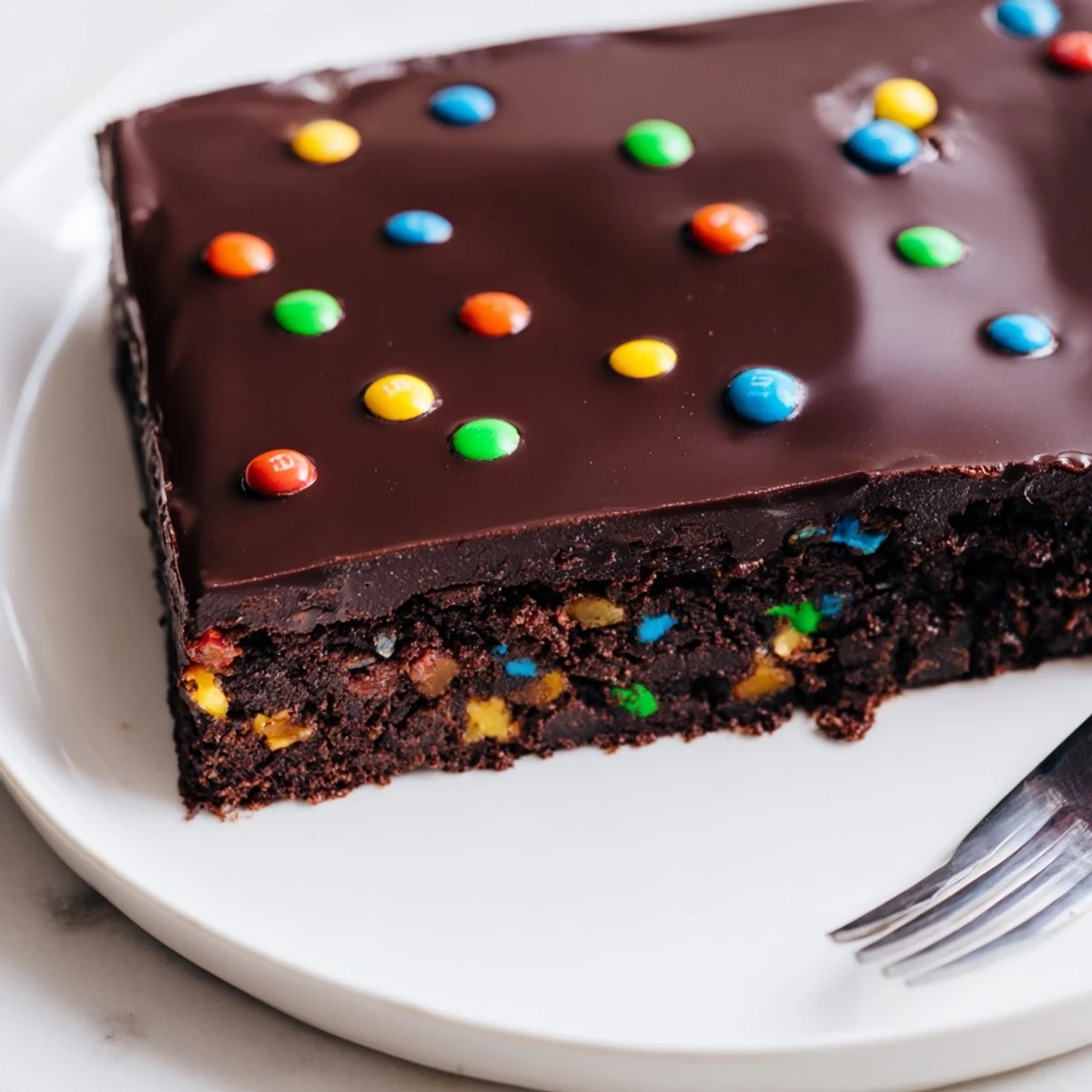 Gourmet Cosmic Brownies Bars with glossy chocolate ganache and rainbow candy sprinkles
