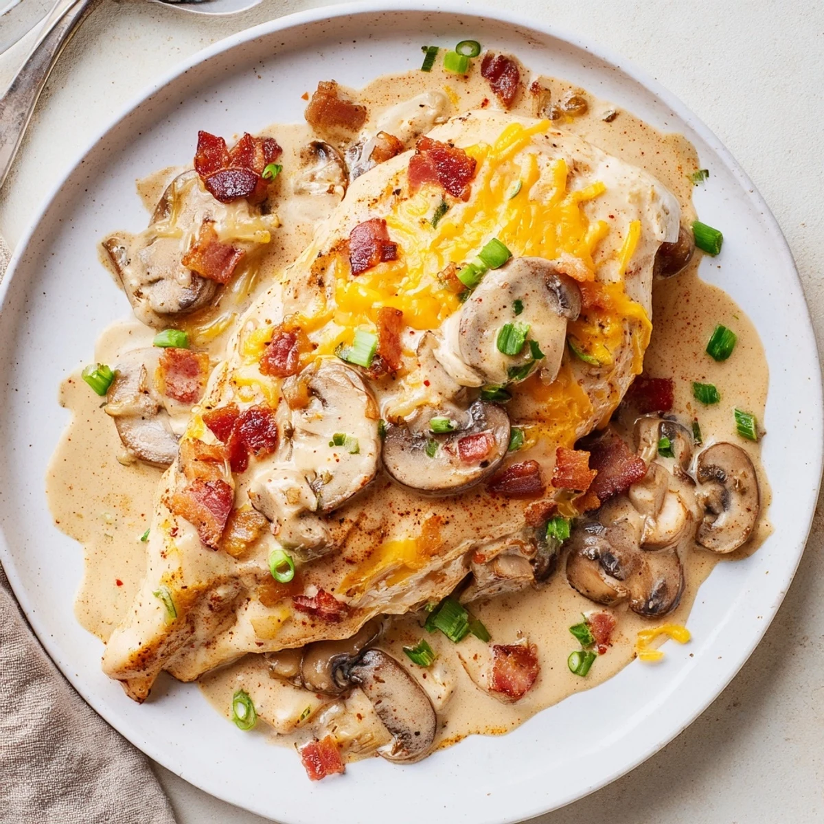 Hearty Mississippi Mud Chicken nestled in creamy sauce, served atop buttered noodles