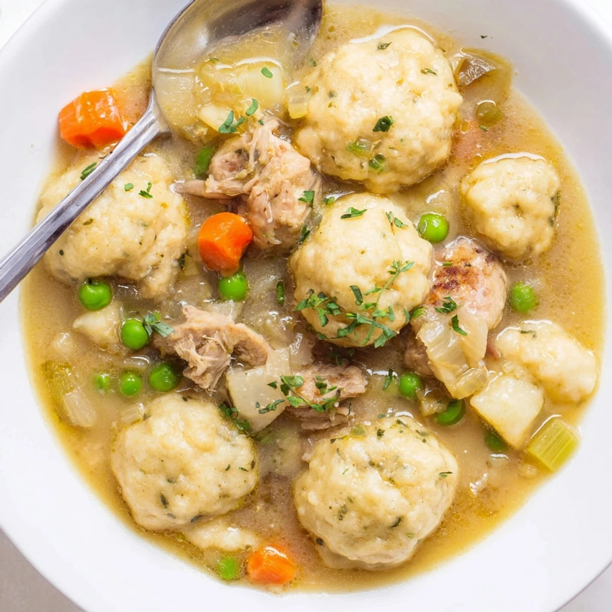 One Pot Chicken And Dumplings in a Dutch oven, pillowy bites and tender chicken