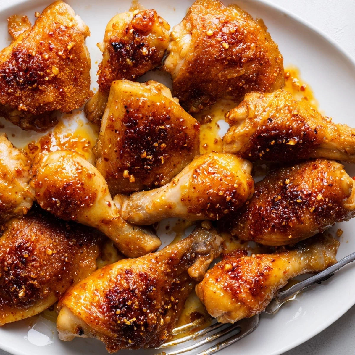 Spicy Honey Butter Fried Chicken: golden, crackling pieces glazed and steaming on plate