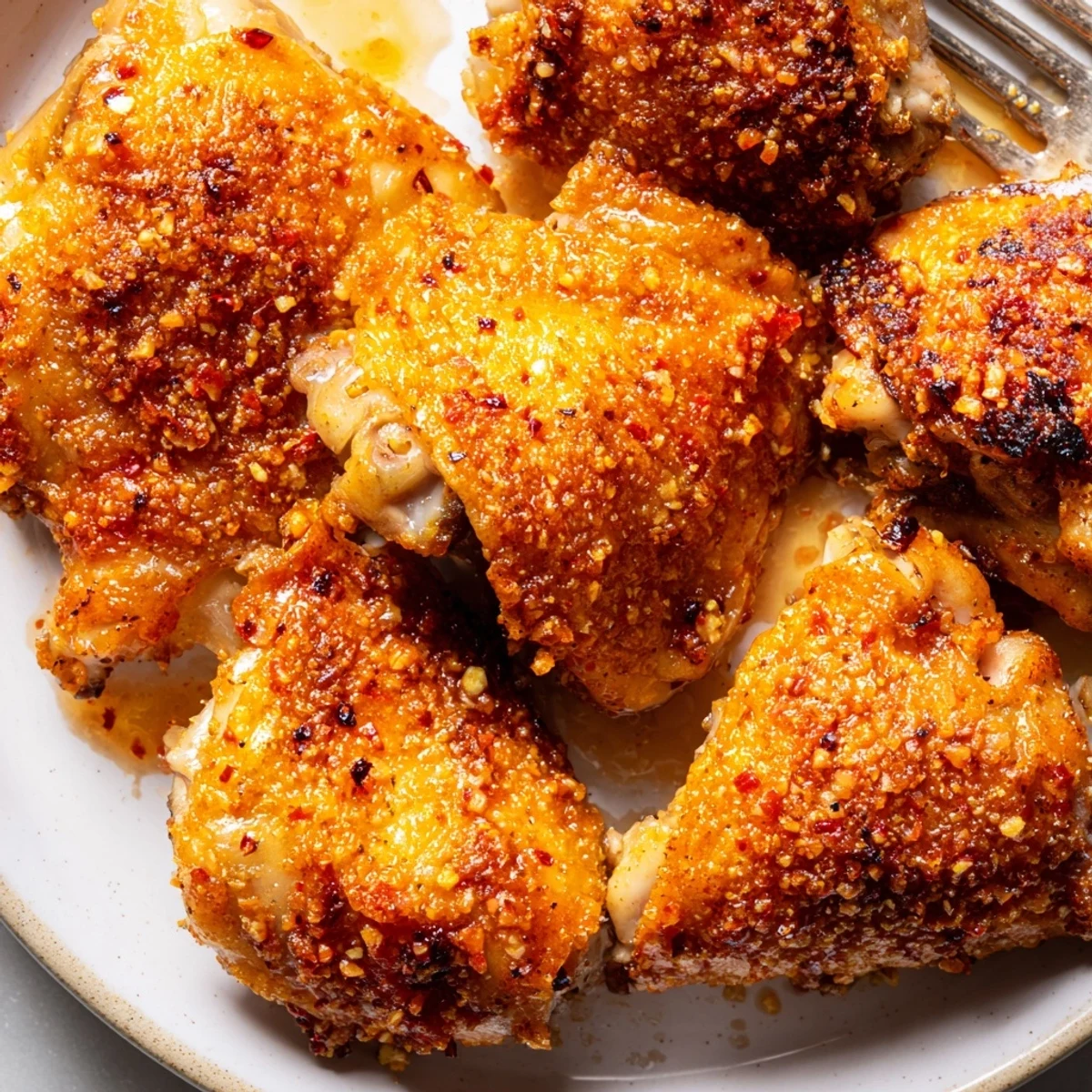 Tender, juicy Spicy Honey Butter Fried Chicken tossed in sticky, spicy-sweet glaze