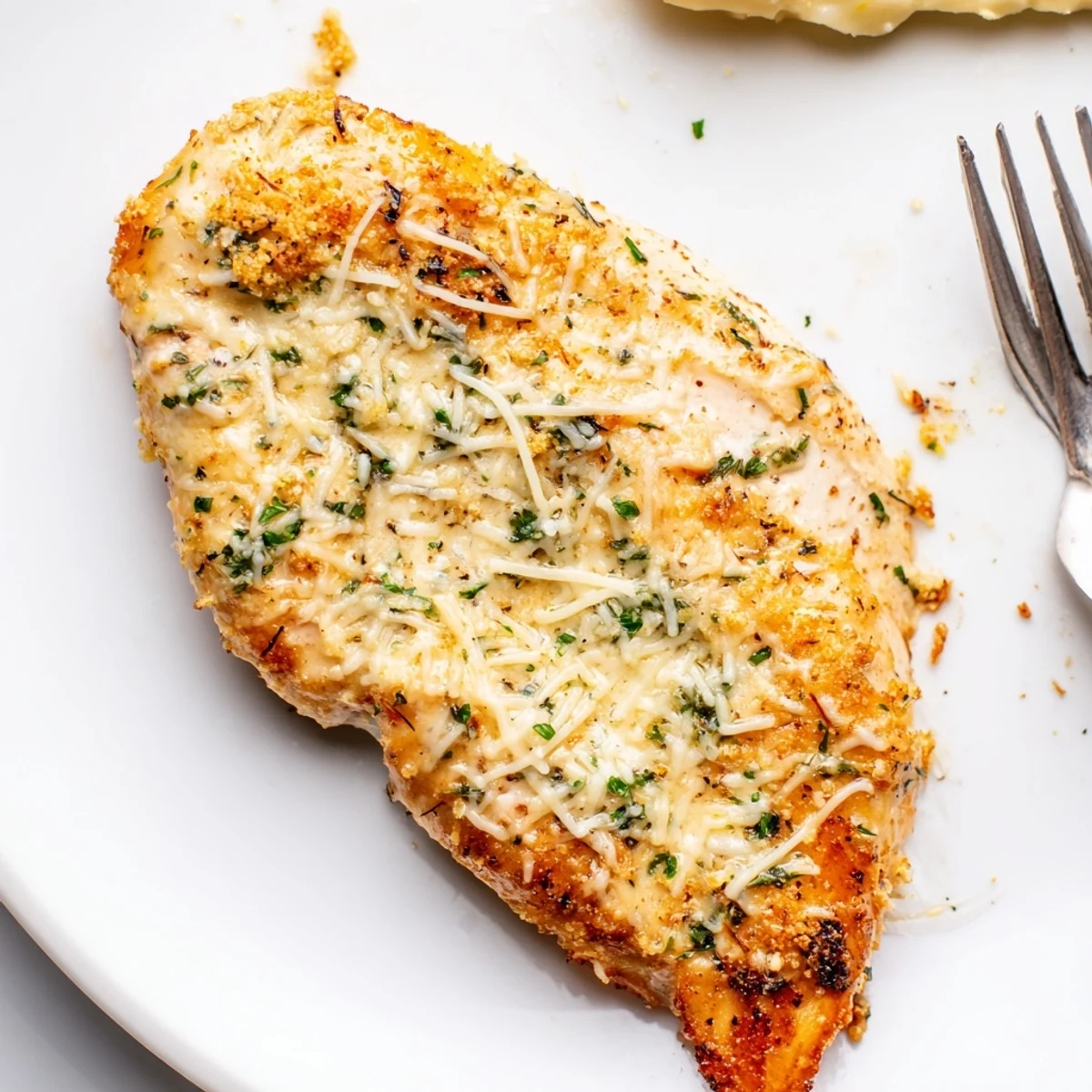 Pan-seared Longhorn Steakhouses Parmesan Crusted Chicken on baking sheet, ready to bake