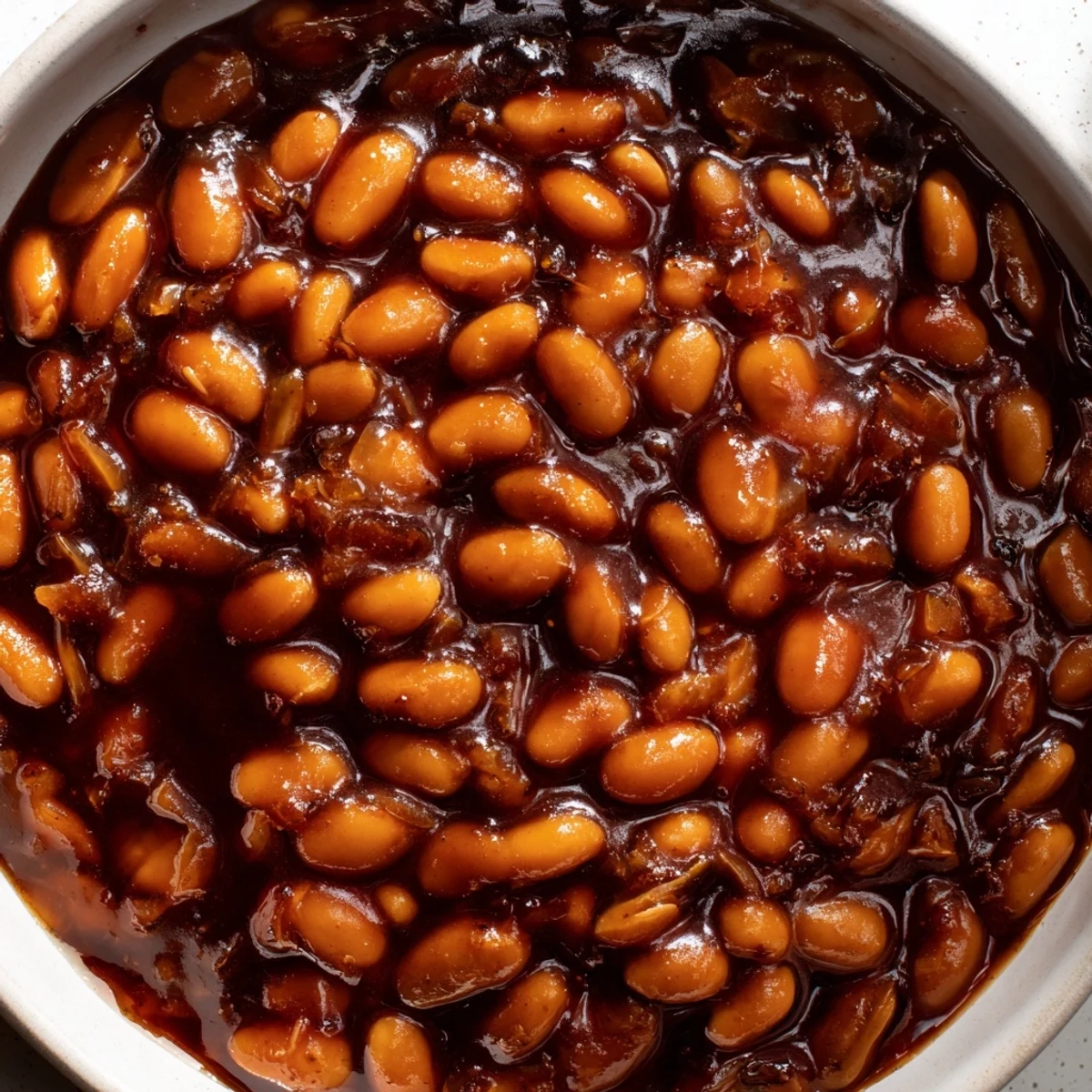 Quick Barbecued Beans spooned over grilled cornbread with a side of coleslaw