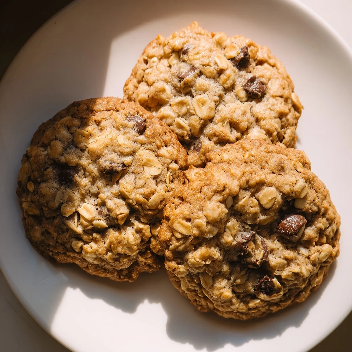 Thick chewy banana oatmeal cookies flecked with oats and served alongside coffee