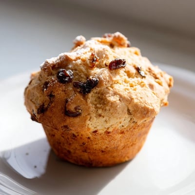 Freshly baked Irish Soda Bread Muffins with Raisins crumbled open to reveal tender, raisin-studded crumb.  