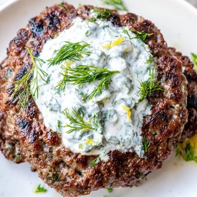 Crispy pan-seared Middle Eastern beef kebabs paired with tangy cucumber yogurt for dinner